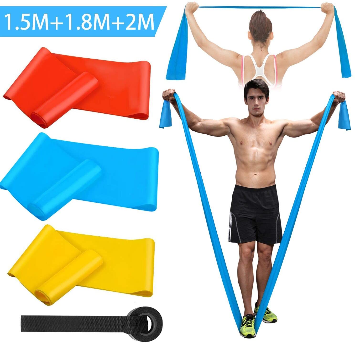 Finger Tape Athletic - Bandas Elasticas Fitness, 3 Piezas 1.5M/1.8M/2.0M